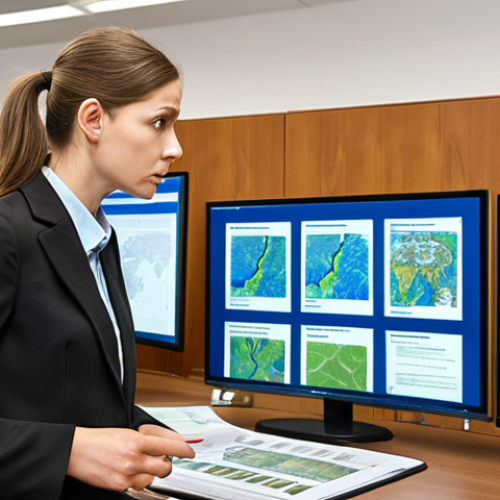 **Prompt for Image 1 (Legislation & Practical Application):**
    "A male or female environmental specialist, mid-career, with a serious but engaged expression, in a modern Russian office setting. They are surrounded by stacks of legal documents and multiple digital screens displaying complex environmental laws and regulations (e.g., Federal Law 'On Environmental Protection', specific GOSTs or SanPiNs). One hand is pointing to a projection or screen showing a real-world industrial site or a detailed natural landscape map, illustrating the practical application of these laws. The image should convey deep understanding, critical thinking, and the challenge of navigating legal uncertainties and dynamic legislative changes in a professional, realistic style. Focus on details like recent legal codes and a slightly overwhelmed yet determined atmosphere."