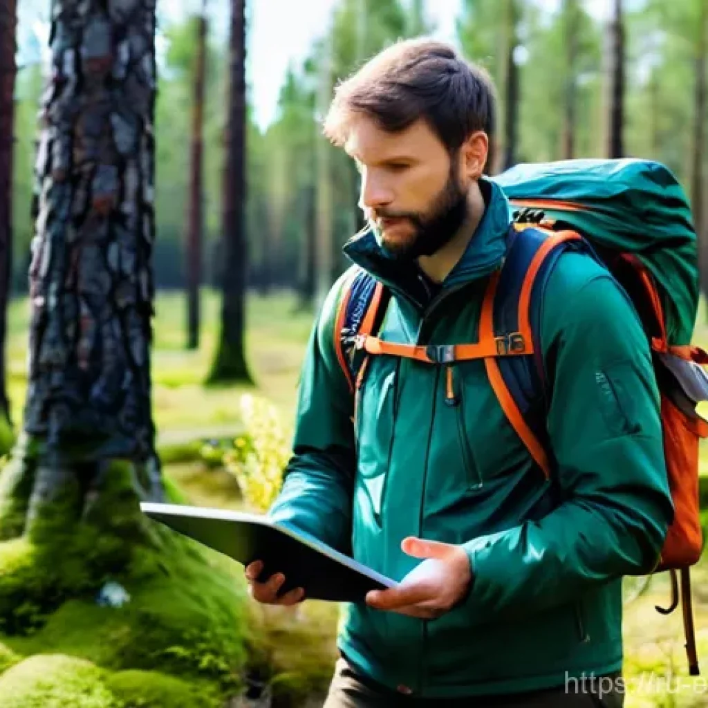 환경영향평가 현장조사 준비물 - **Modern Ecologist on a Digital Reconnaissance in the Russian Taiga**
    A determined male ecologis...