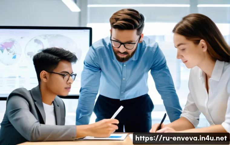 환경영향평가사 멘토링 프로그램 활용법 - **Prompt:** A diverse group of young and experienced environmental impact assessment (EIA) specialis...