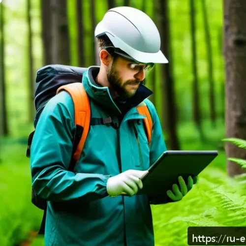 Home 33 환경영향평가사의 전문성 강화 전략 - A modern environmental scientist in a field setting conducting ecological research, wearing practica...