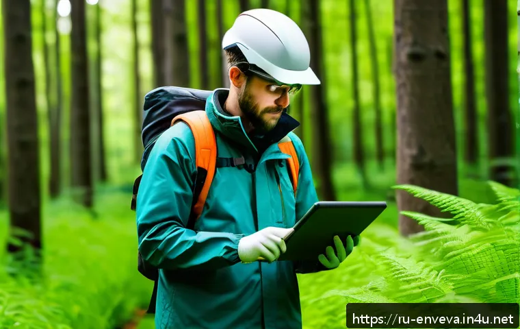 환경영향평가사의 전문성 강화 전략 - A modern environmental scientist in a field setting conducting ecological research, wearing practica...