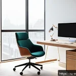 Home 19 환경영향평가사 직무 스트레스 관리법 - A serene office workspace designed with minimalism and order, featuring a clean desk with neatly sta...