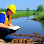 Home 18 환경영향평가사의 글로벌 시장 진출 - A professional environmental scientist working outdoors in a diverse international setting, wearing ...