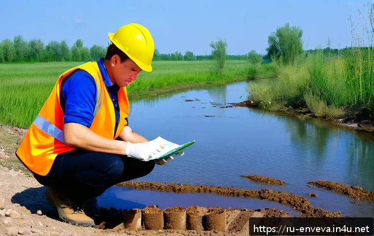 환경영향평가사의 글로벌 시장 진출 - A professional environmental scientist working outdoors in a diverse international setting, wearing ...